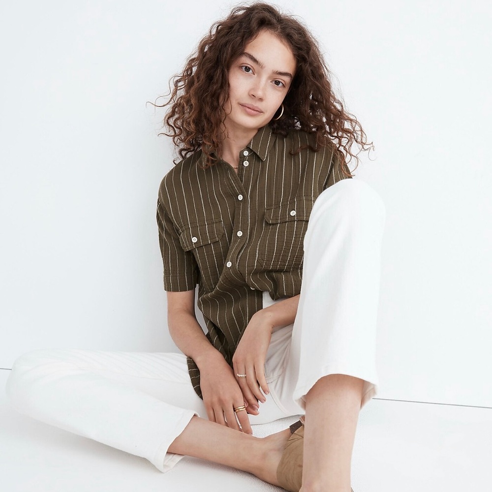 Madewell Lightspun Short-Sleeve Flap-Pocket Shirt in Stripe